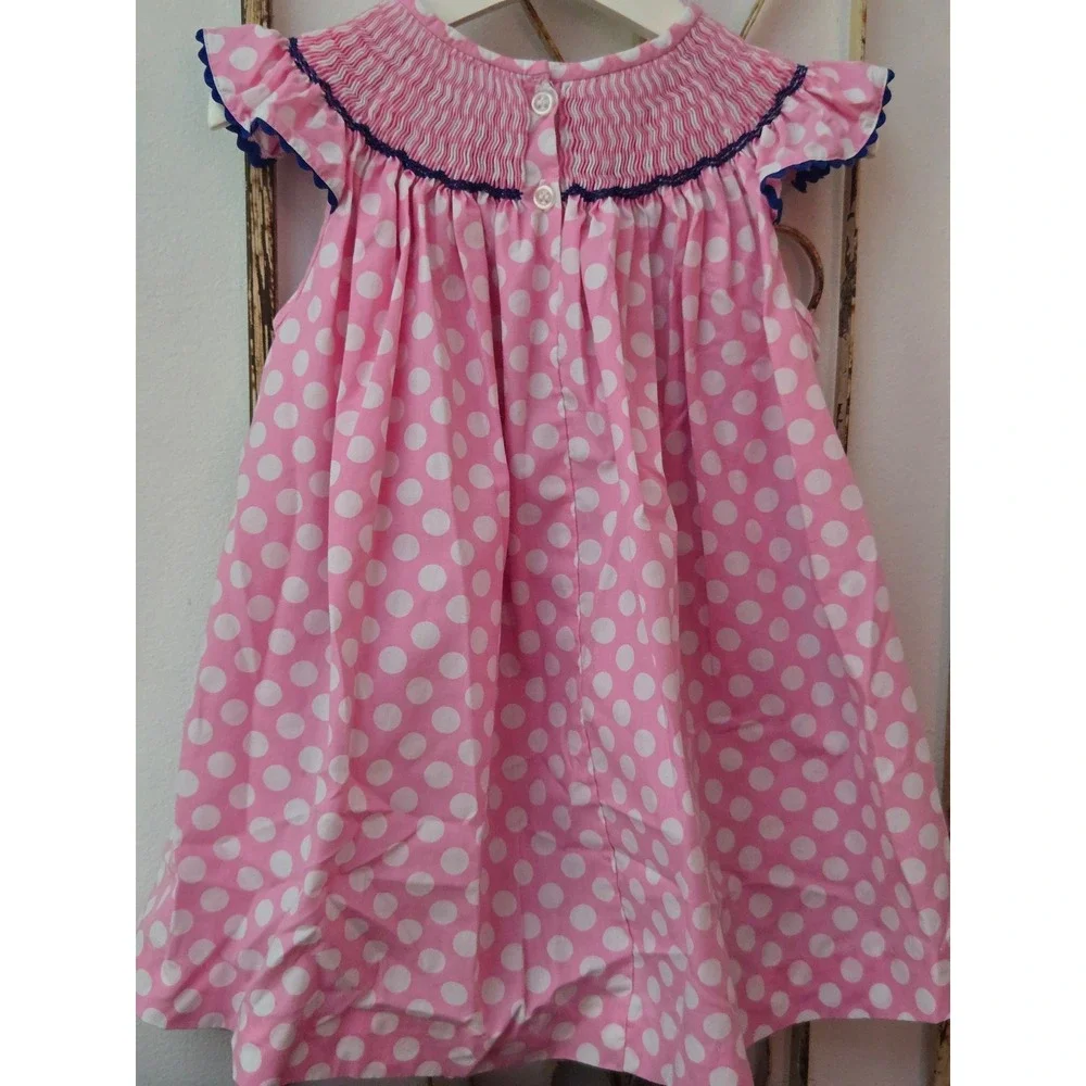 Smocked‎ Dot Kids Whale Appliqué Dress Size 6 Pink Polka Dot Sleeveless